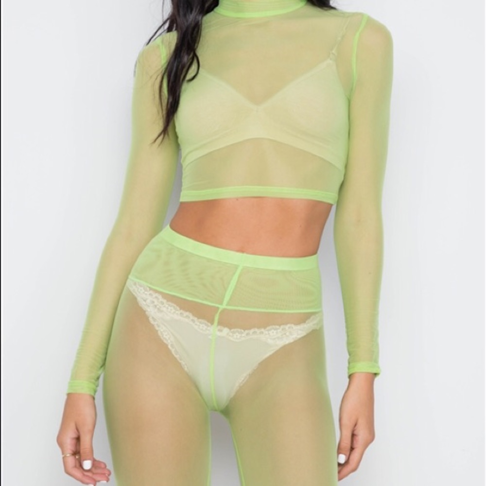 LIME SHEER 2 PIECE BIKER SHORTS CROP TOP SET